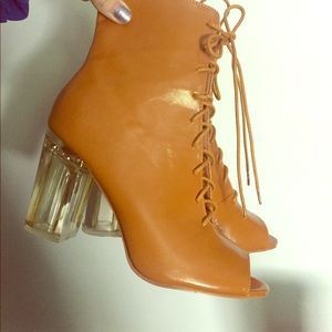 Peep toe lucite heel boots  sz 8.5